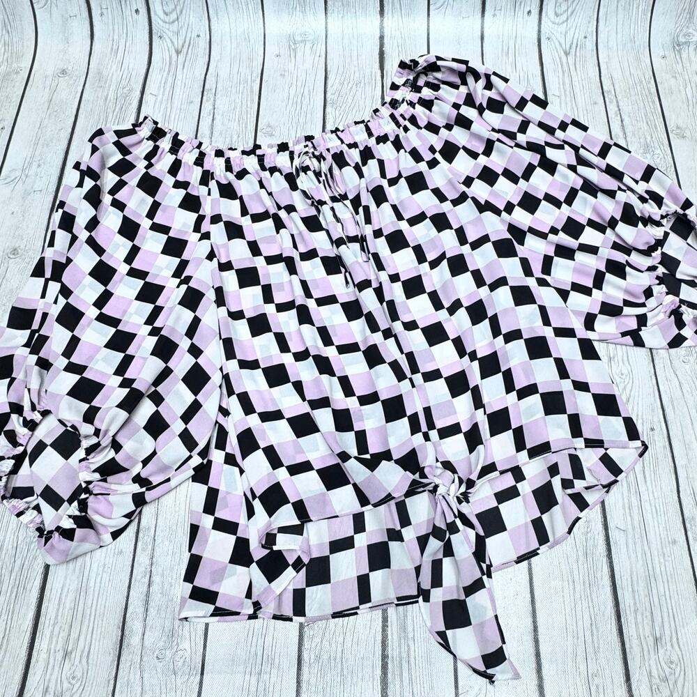NWT Cato Fashion Purple and Black Color Block Blouse Size 26/28